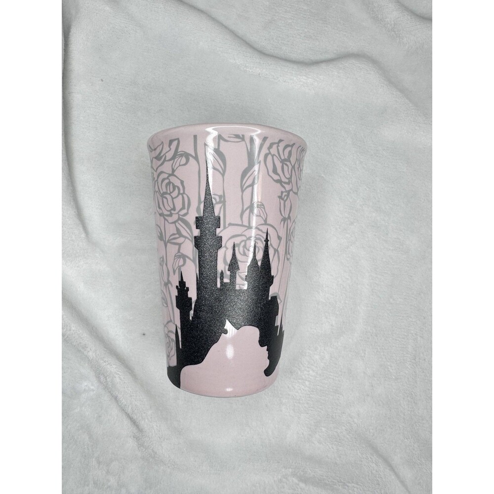 Disney Store Pink Castle 5 More Minutes Travel Mug W/Lid Ceramic Cup Roses